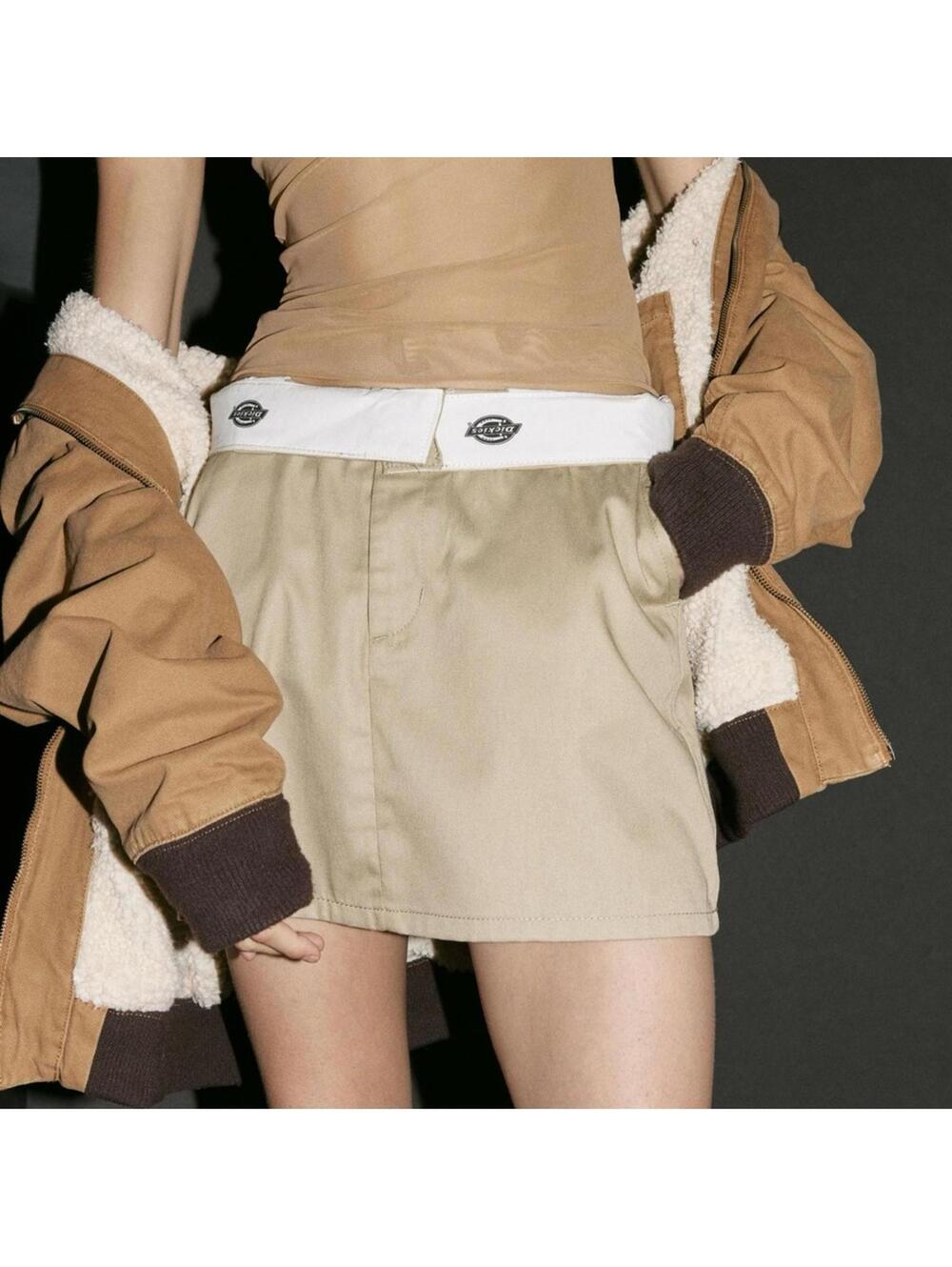 Dickies Work Mini Skirt Khaki White Fold-Over Waist NWT Size 26